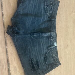 Distressed Black Denim Shorts